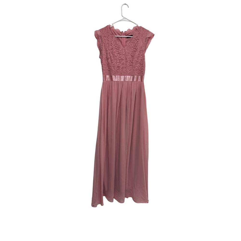 Dressystar Womens Mauve Pink Lace Chiffon Maxi Dress Formal Evening Gown Medium